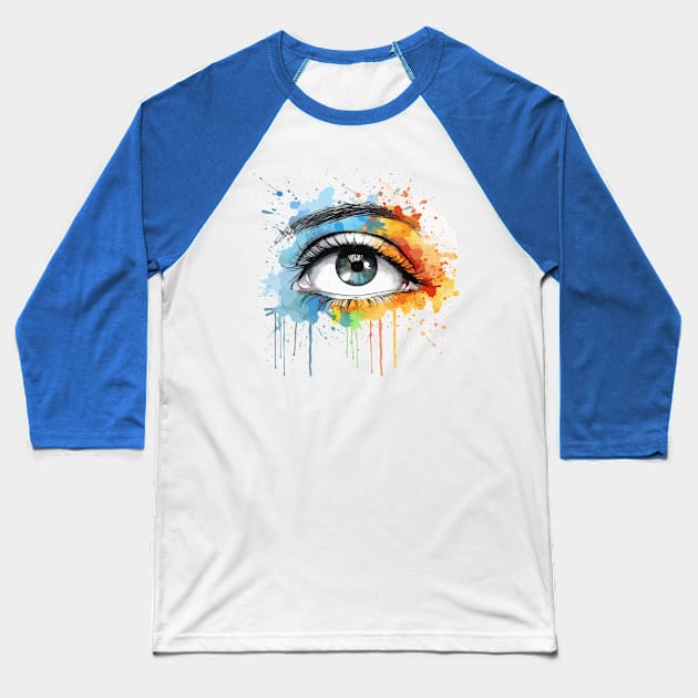 Mesmerizing Gaze - Watercolor Style Eye Art Baseball T-Shirt by Theulic